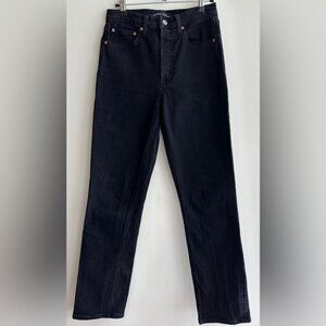 Aritzia Denim Forum The Arlo High Rise Straight Black Denim Jeans 30L, Size 27